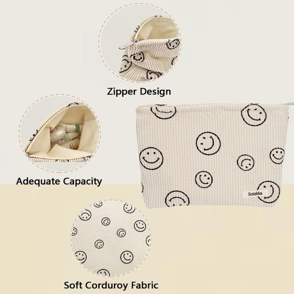 Smiley Face Corduroy Cosmetic Bag - Picture 7 of 9